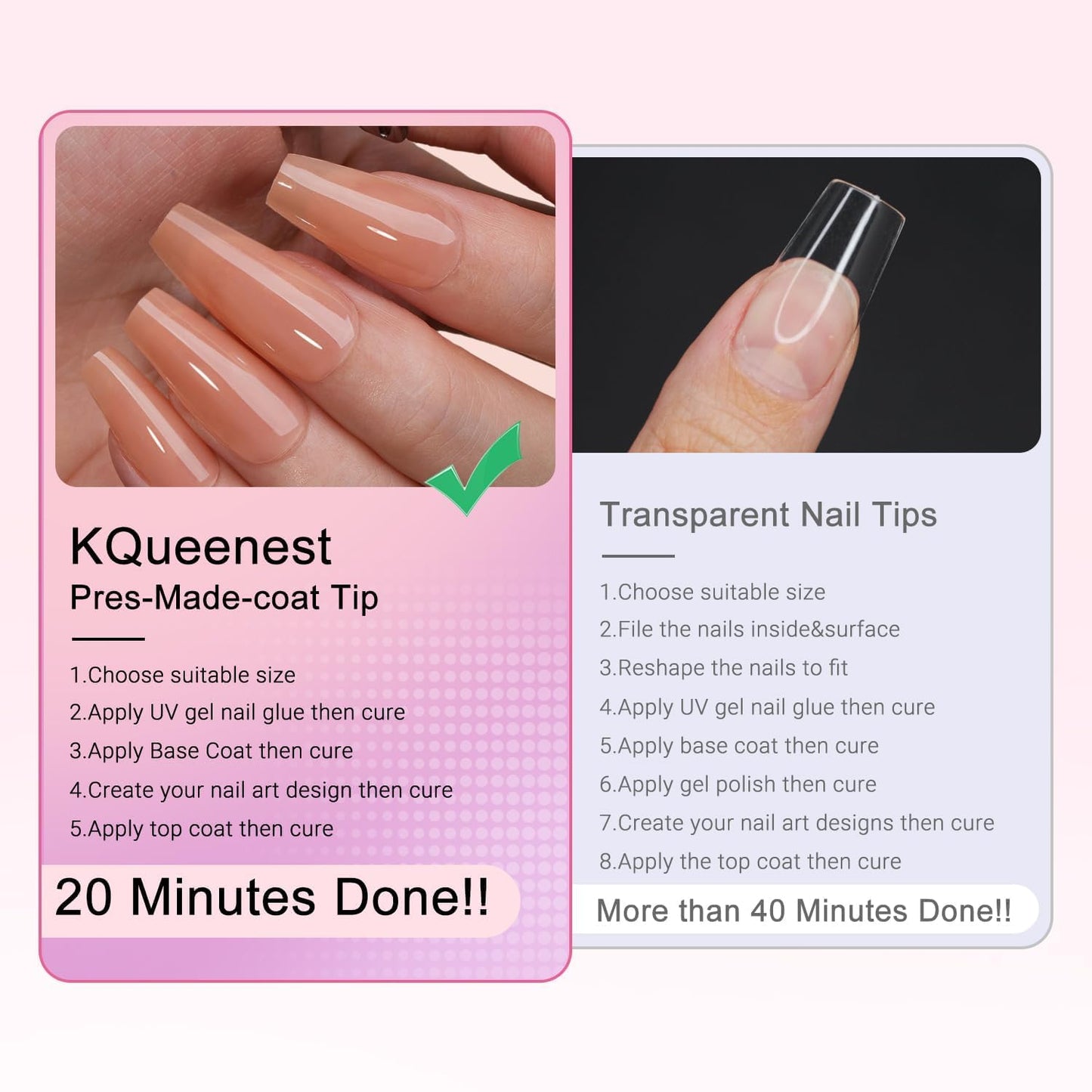 KQueenest Natural Nude Gel x Nail Tips Long Coffin, Skin Tone Gel Press on Nails Long Ballerina, Semi-Transparent Gel Tips Nails Fake Nails, Pre Colored Gel Nail Tips Kit for DIY Nail Art 300 Pcs