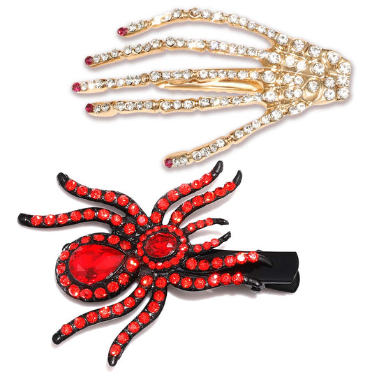 Halloween Hair Clips for Women Girls Skeleton Hand Hair Clip Gothic Spider Hairpins (Style A)