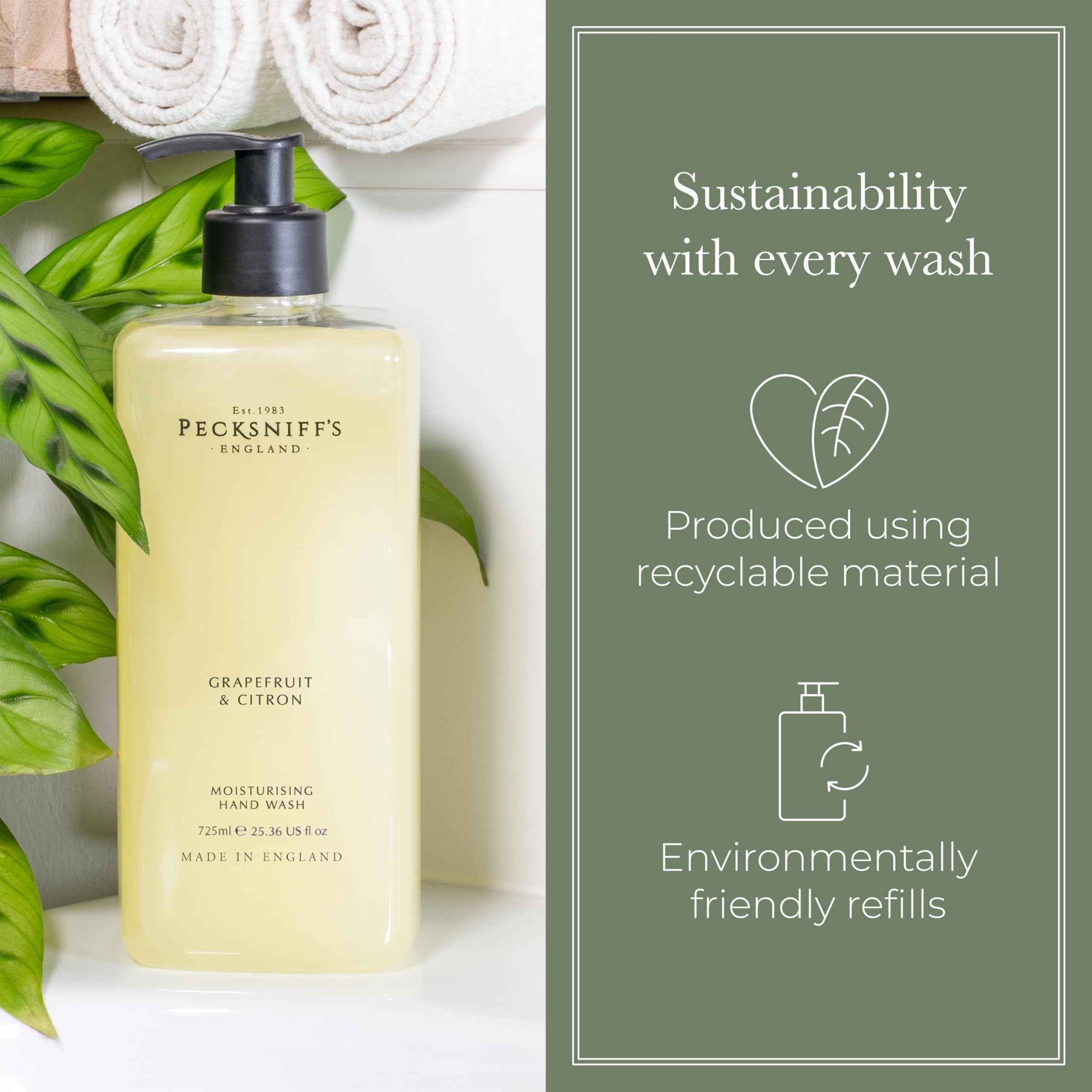 Pecksniff's Grapefruit & Citron Hand Wash – Luxury Liquid Hand Soap 725 ml/24.52 fl oz, Softening, Hydrating, Revitalising, Cruelty-Free, Made in England
