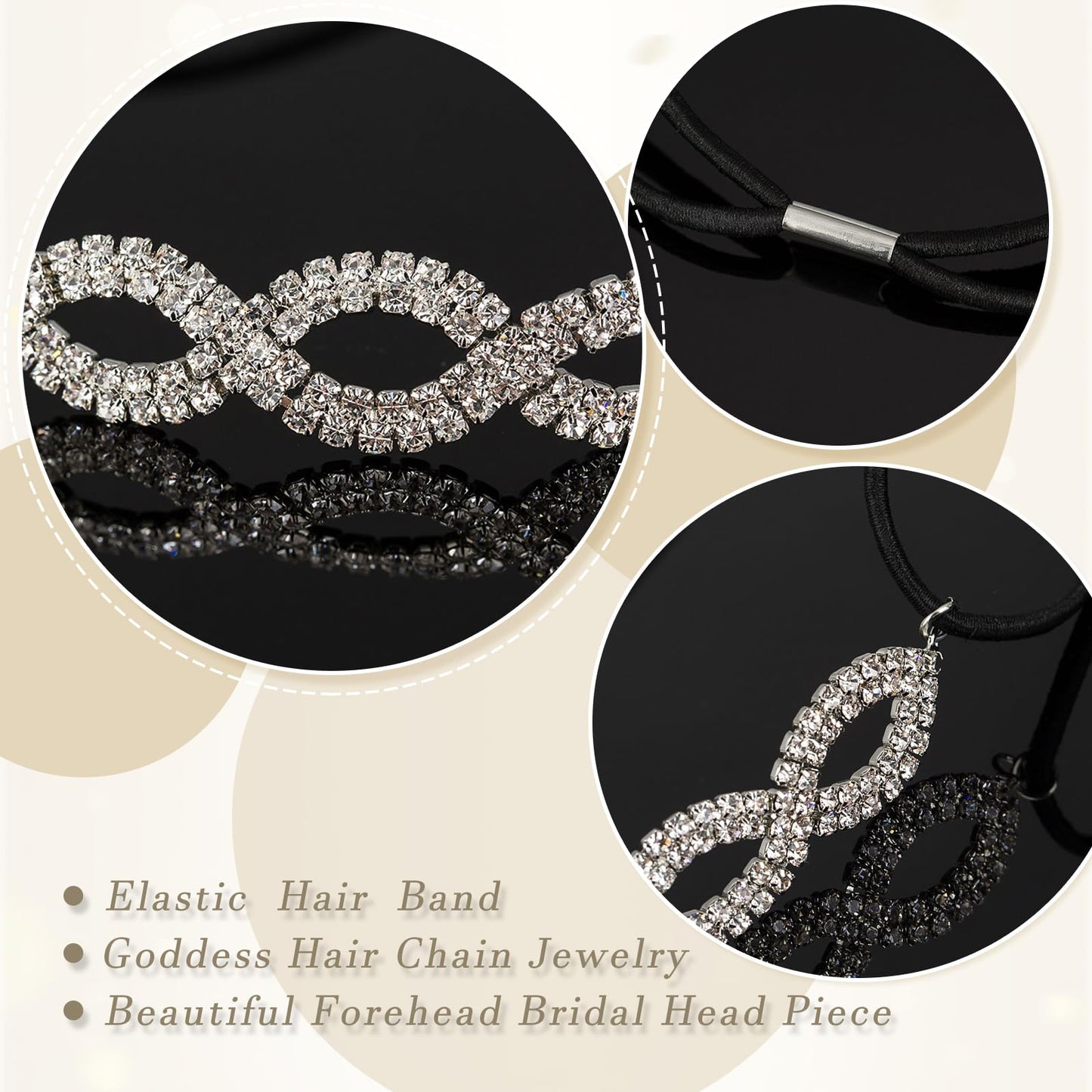 FULZTEY Bling Crystal Chain Headpiece for Girls Silver Elastic Rhinestone Headband Boho Diamond Headpiece Jewel Halo Crown Sparkling Hair Accessories for First Communion Wedding Parties Headdress