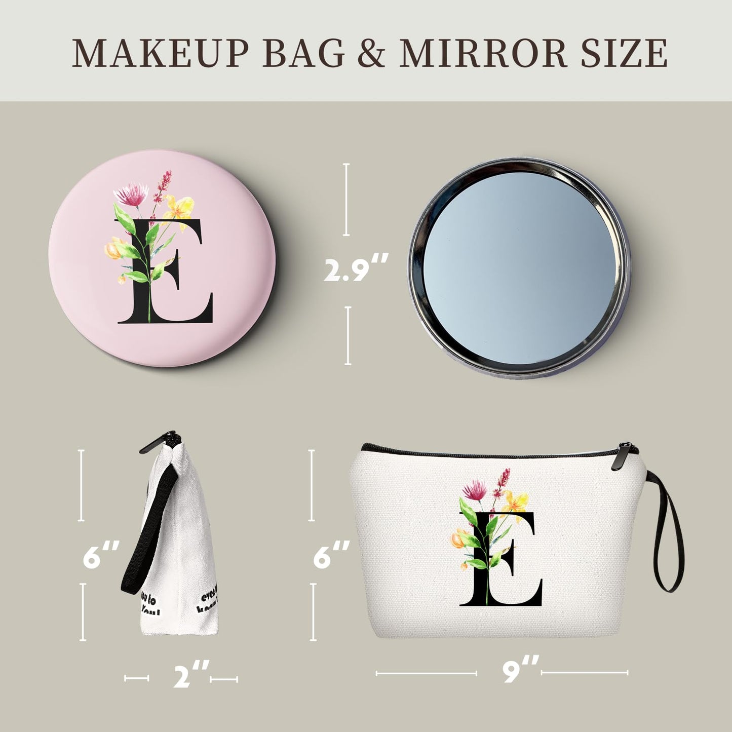 SEAMOON Gifts for Friends,Gifts for Mom Birthday,Initial Gifts for Women,Monogram Gifts,Makeup Bag with Mirror,Bride to be Gifts,Sisters Gifts from Sister,Womens Gifts Unique,Personalized Gifts,(E)