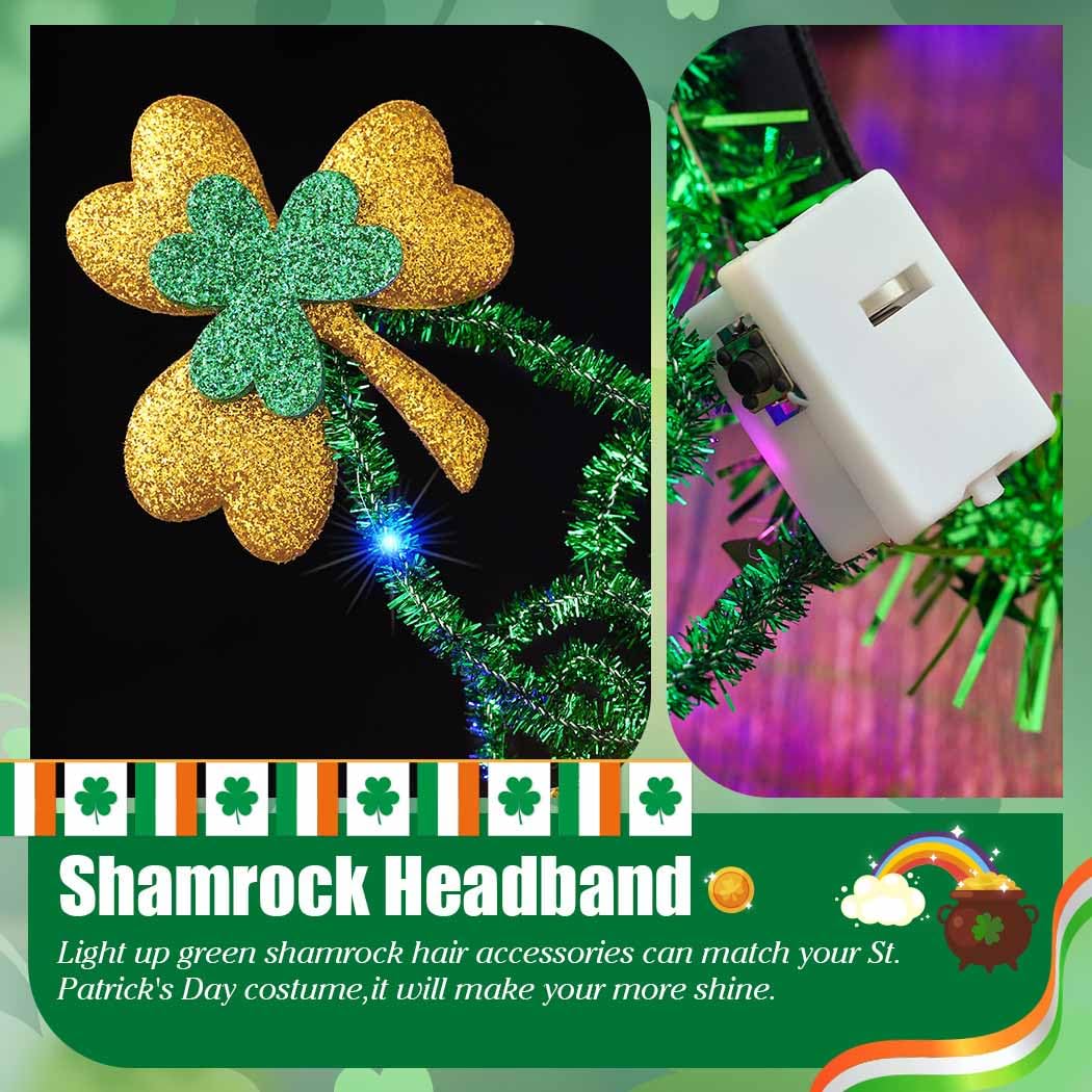 Catery Irish Shamrock Headband St Patricks Day Light up H eadband Green Shiny St Patrick's Day Hair Accessories for Women