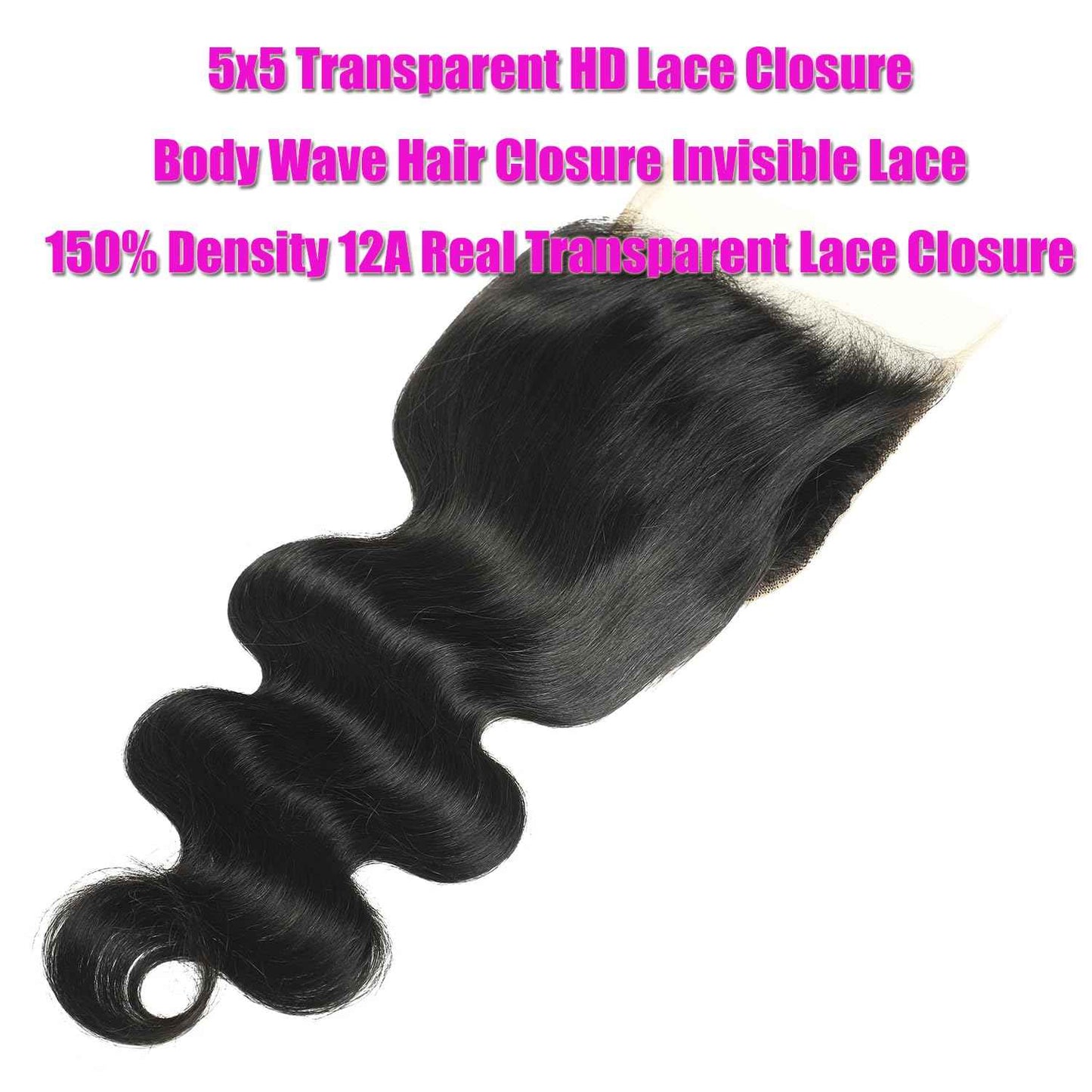 18Inch Body Wave Hair Closure Invisible Lace 5x5 Hd Lace Closure Human Hair 150% Density Real Transparent Lace Closure Virgin Remy Human Hair Frontal Closure Pre Plucked Natural Black