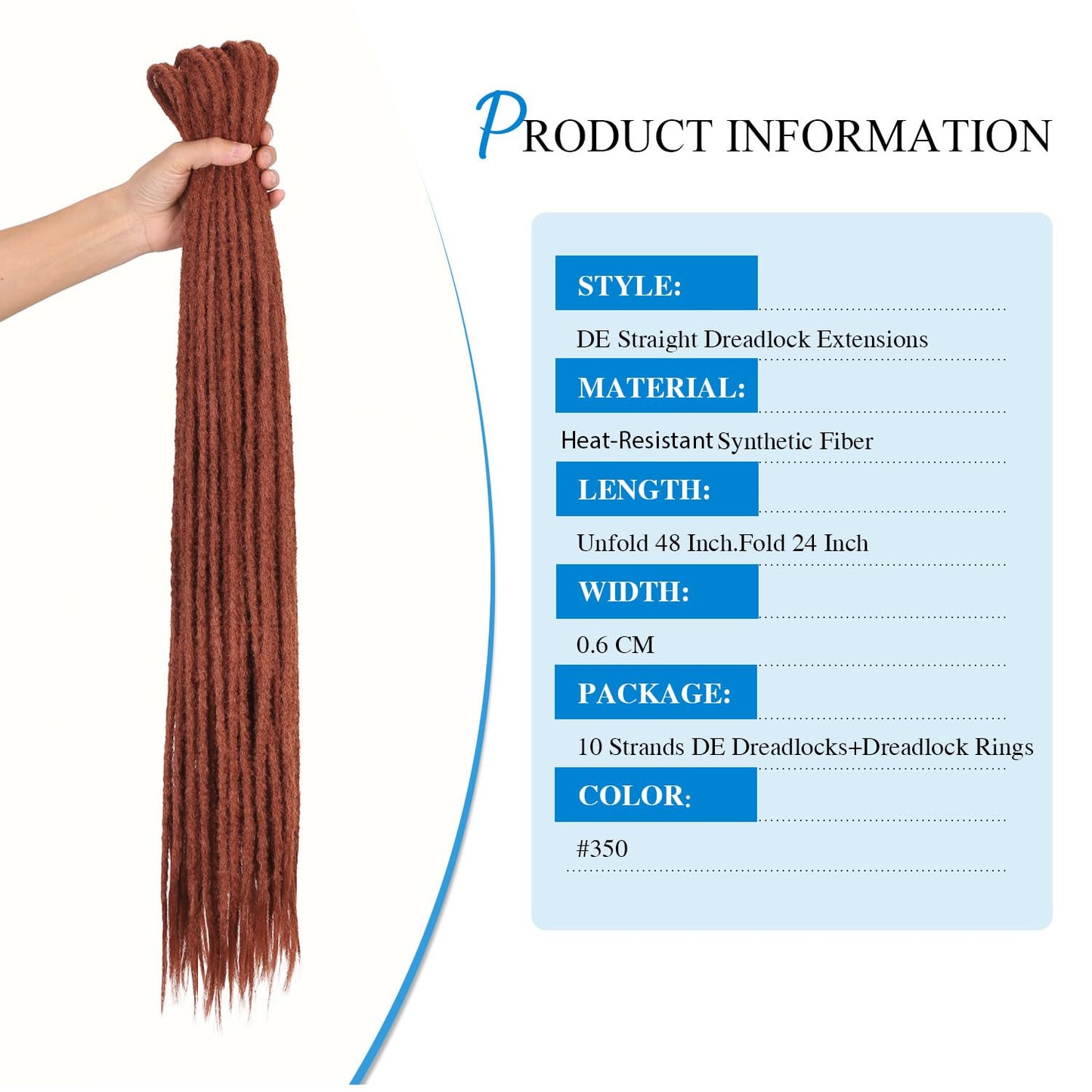 WIGNEE 24 Inches Double Ended Dreadlock Extensions Straight Synthetic Dreadlock Extensions 10 Strands Dreads Extensions (24 Inch, 350)