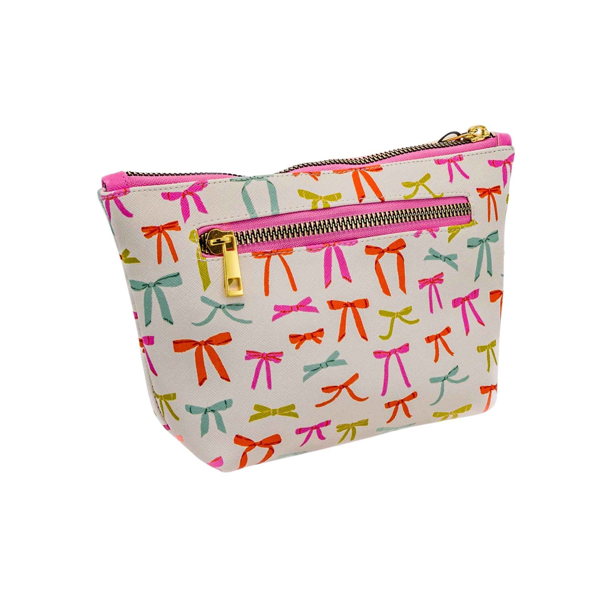 Studio Oh! Cosmetic Clutch - Makeup Organizer for Travel Size Toiletries - Metal Zippered Clutch Closes Securely - Water Resistant Vegan Leather - Put a Bow on It Clutch