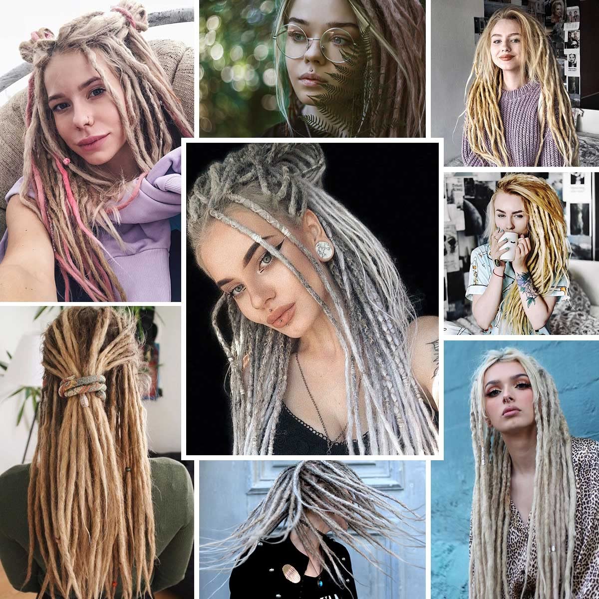 Sangtok 24 inch 30 pcs Dreadlock Extensions Single Ended, Black to White Thin 0.6cm Dreads Extensions, Synthetic Dreadlock Extensions Reggae Hippie Crochet Dreads for Women