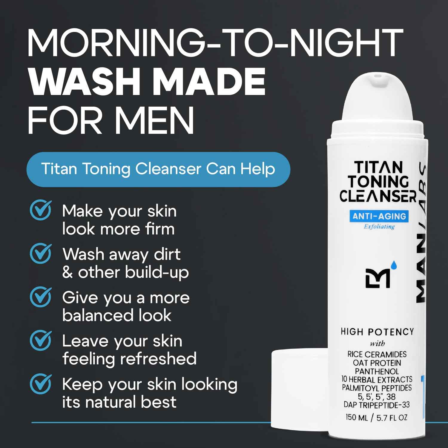 Man Labs Titan Anti-Aging Mens Face Wash – For Men, Cleanse, Hydrate, Revitalize – Gentle Exfoliating Face Cleanser – Men, Skin Care – Herbal Extracts, Ceramides, Peptides, All Skin Types – Unscented