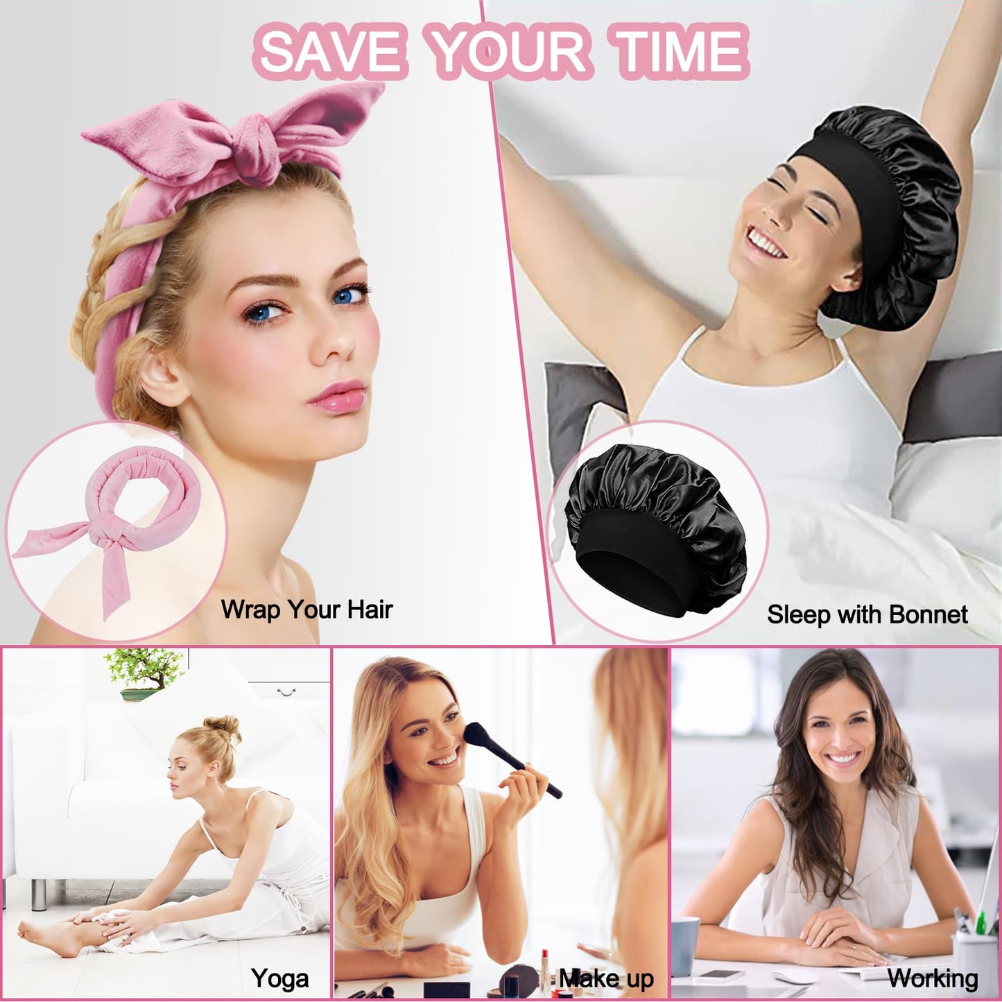 Extra-Long Overnight Heatless Curling Headband for Long Hair, No Heat Curlers to Sleep In (Pink-Giftbox)