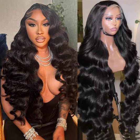 SIFULAN 13x4 Body Wave Lace Front Wig Human Hair 180% Density HD Transparent Lace Front Wig Pre Plucked Body Wave Frontal Wigs Human Hair for Black Women 16 inch Glueless Wig Natural Color