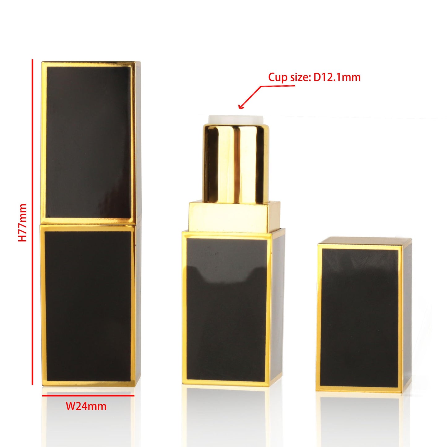 COSIDEA 20PCS Empty Plastic 12.1mm Square lipstick tubes Laser engrave Gold Black lip stick tube packing Lip blam DIY container