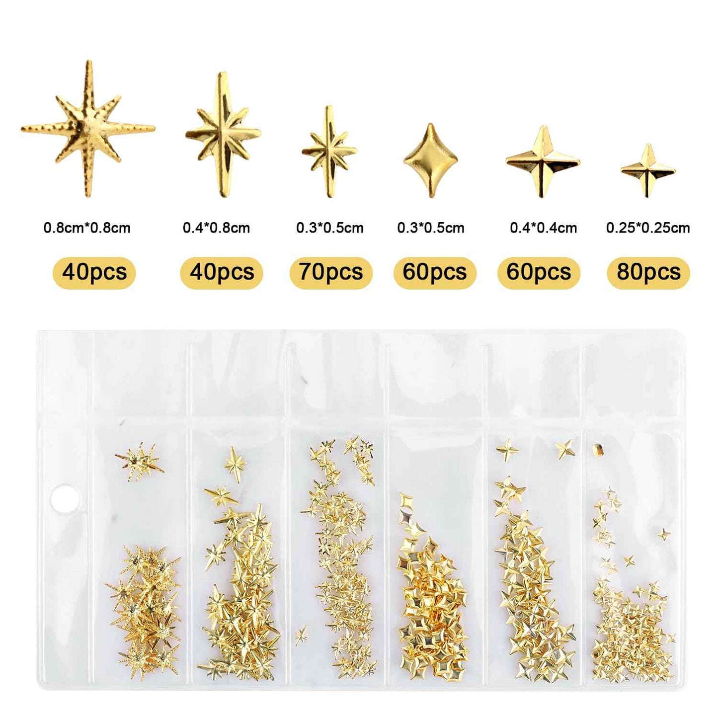 700pcs Star Nail Charms for Nails Art, Gold & Silver Star Nail Gems 3D Multi Style Star Nail Studs Nail Jewelry Rhinestones Decorations for Woman Girl