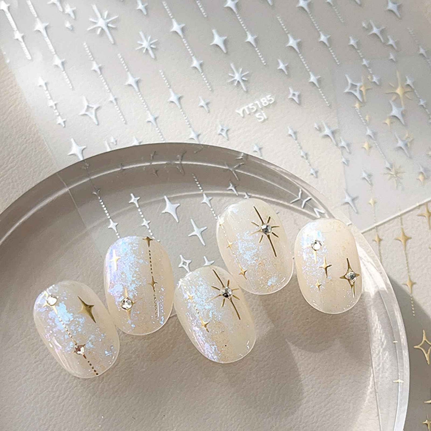 3 Sheets Star Nail Stickers Self Adhesive Aurora Silver Gold Star Nail Decals Glitter Shiny Design Nail Stickers Nail Art Supplies for Women DIY Manicure Acrylic Decoration