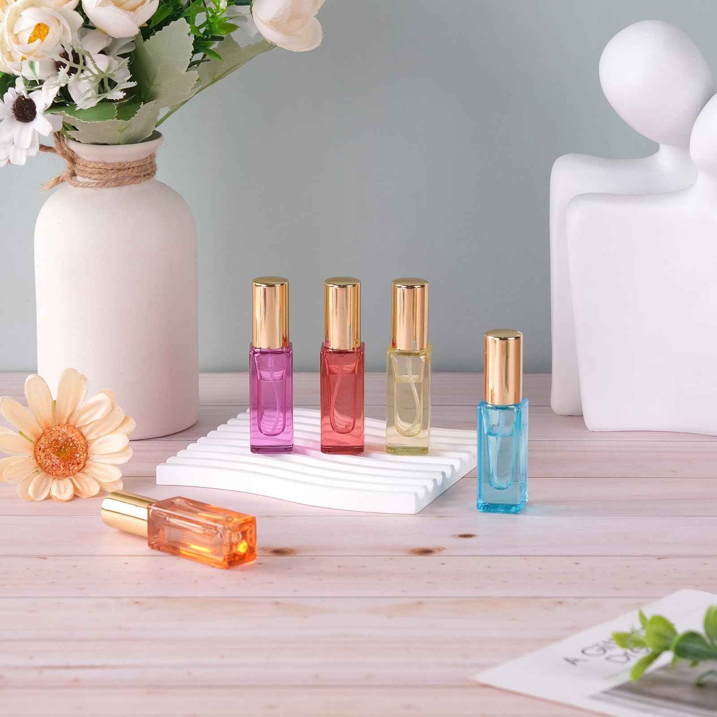 RAMFIYN 5pcs 6ml Refillable Perfume Bottle Travel Atomizer Set - Glass, Multi Color, High Precision Nozzle