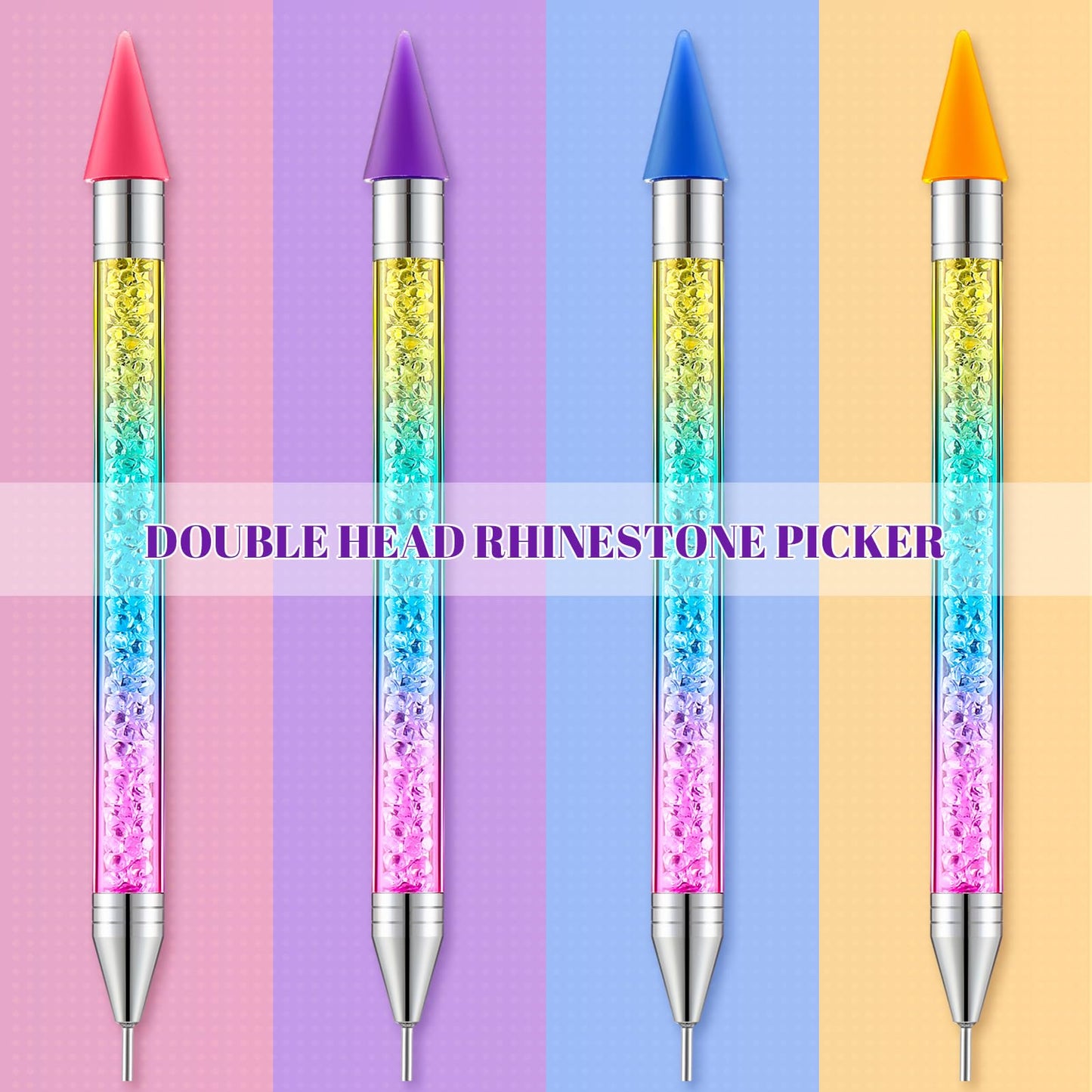 Tatuo 4 Pcs Rhinestone Picker Dotting Pen, Nail Dot Paint Pen Tool Crystals Wax Pencil Pen for Rhinestone Gems Dual Ended Rhinestone Picker with 4 Case Manicure Nail Art DIY (Colorful)