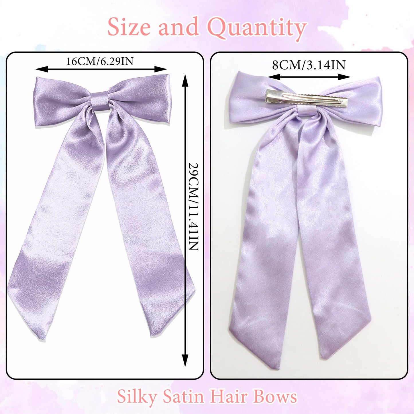 SAWINDA Pink Hair Bows for Women 2PCS Satin Hair Ribbon Hair Bows Metal Bow Hair Clips with Long Tail Hair Bows Wedding Prom Tassel Bowknot Hair Clips Hair Barrettes for Teen