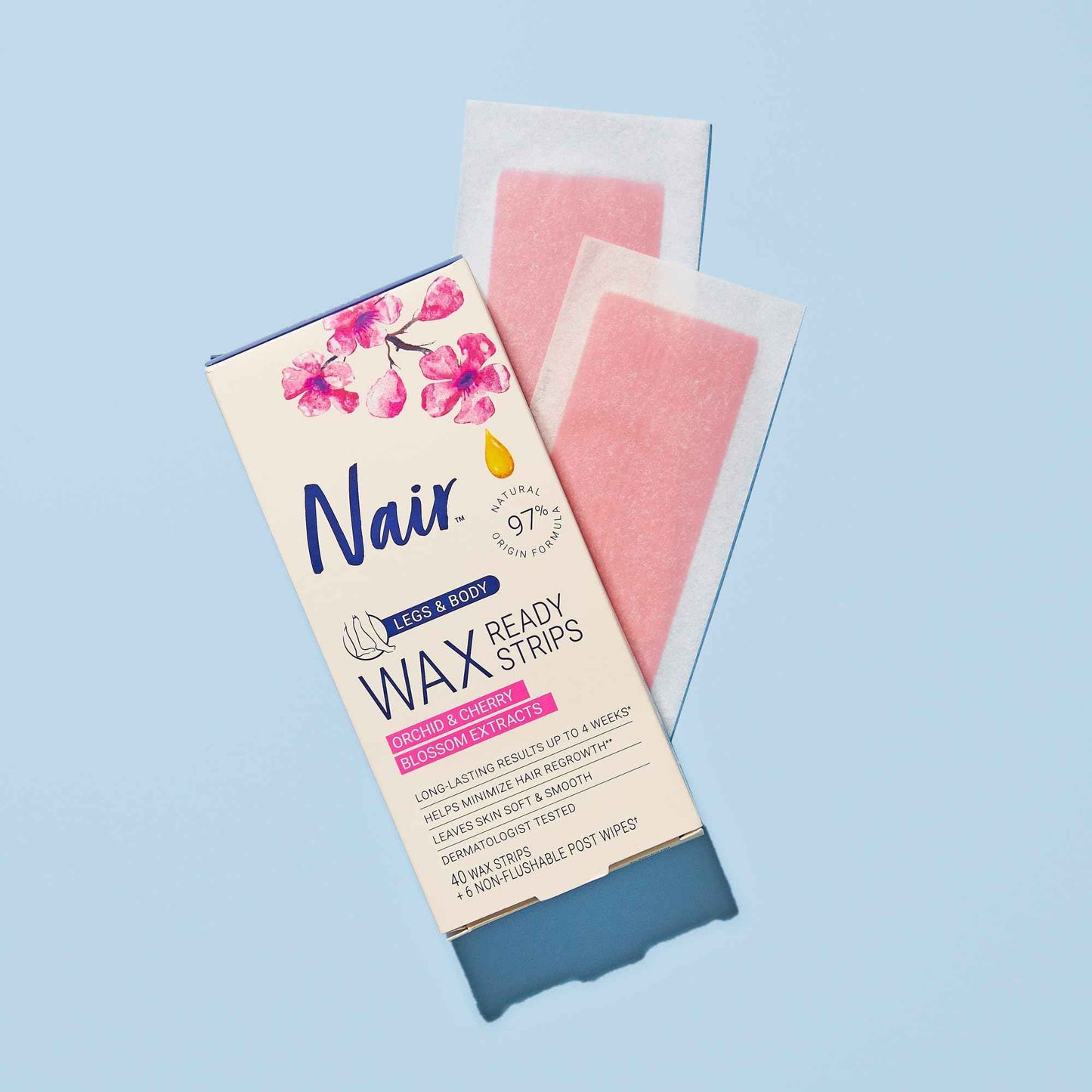 Nair Hair Remover Wax Ready Strips, Legs and Body Hair Removal Wax Strips, 40 Count, 3 Pack