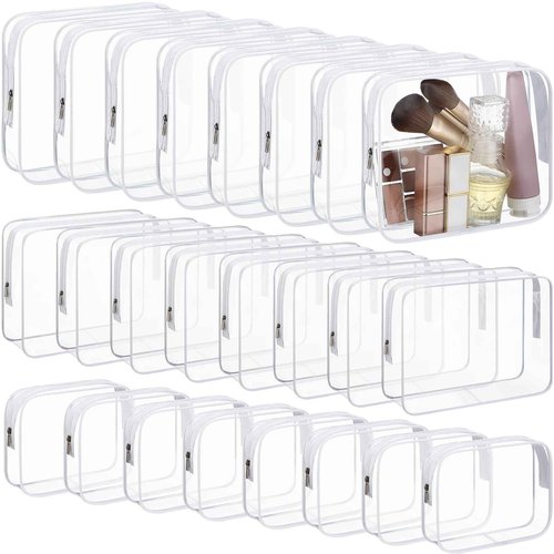 Cosblank 24 Pcs Clear Toiletry Bags Large PVC Travel Clear Makeup Bag Trip Home Storage Bag Waterproof Cosmetic Bag with Zipper for Women and Men, 3 Different Size