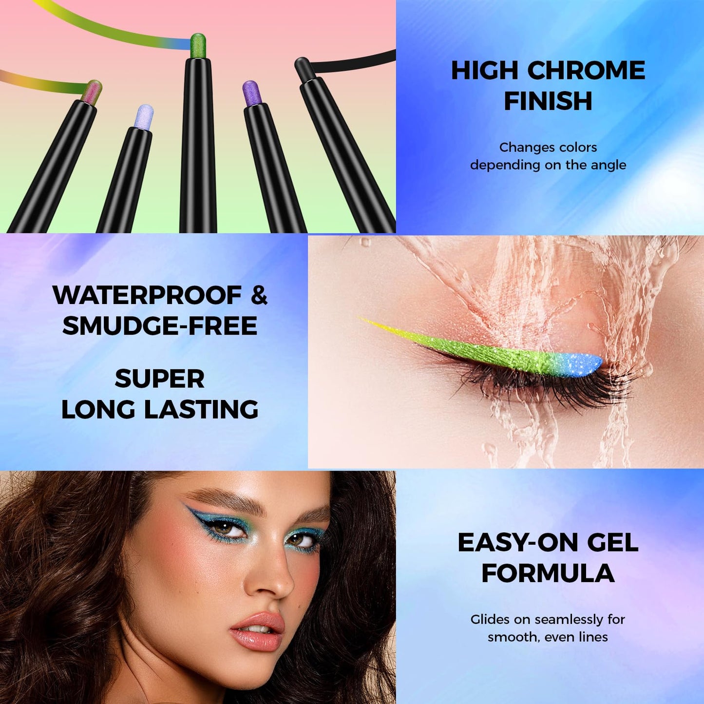 Multichrome Eyeliner, Colored Eyeliner Penclis with Retractable,Glitter Eyeliner Pencil for Halloween Makeup,Waterproof Eyeliner Pen,24h Long Lasting Eye Liner Smudge Proof Eye Pencil