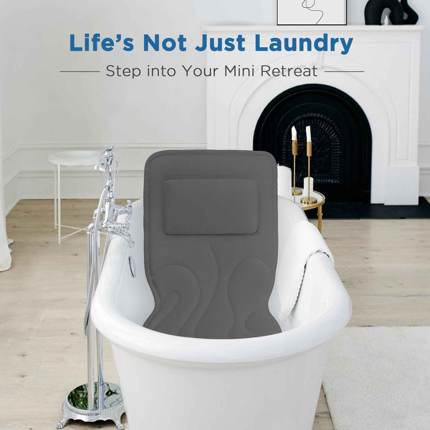 Full Body Bath Pillow for Tub, Extra Thick 4D Air Mesh & Quick-Dry Spa Pillow for Head Neck and Beck Support, Non-Slip Suction Cups Fits All Tubs - Luxury Bath Accessories for Relaxation, Grey (Grey)