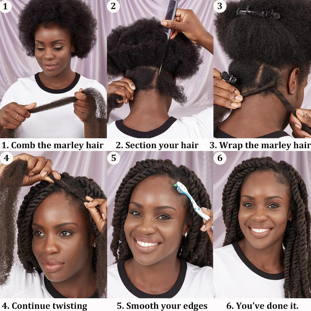 Marley Hair Wrapping Hair for Soft Locs 16 Inch Cuban Twist Hair Pre Fluffed Spring Twist Hair for Distressed Butterfly Locs Crochet Hair 8 Packs Afro Twist Hair Kinky Twist Hair for Braiding #1B