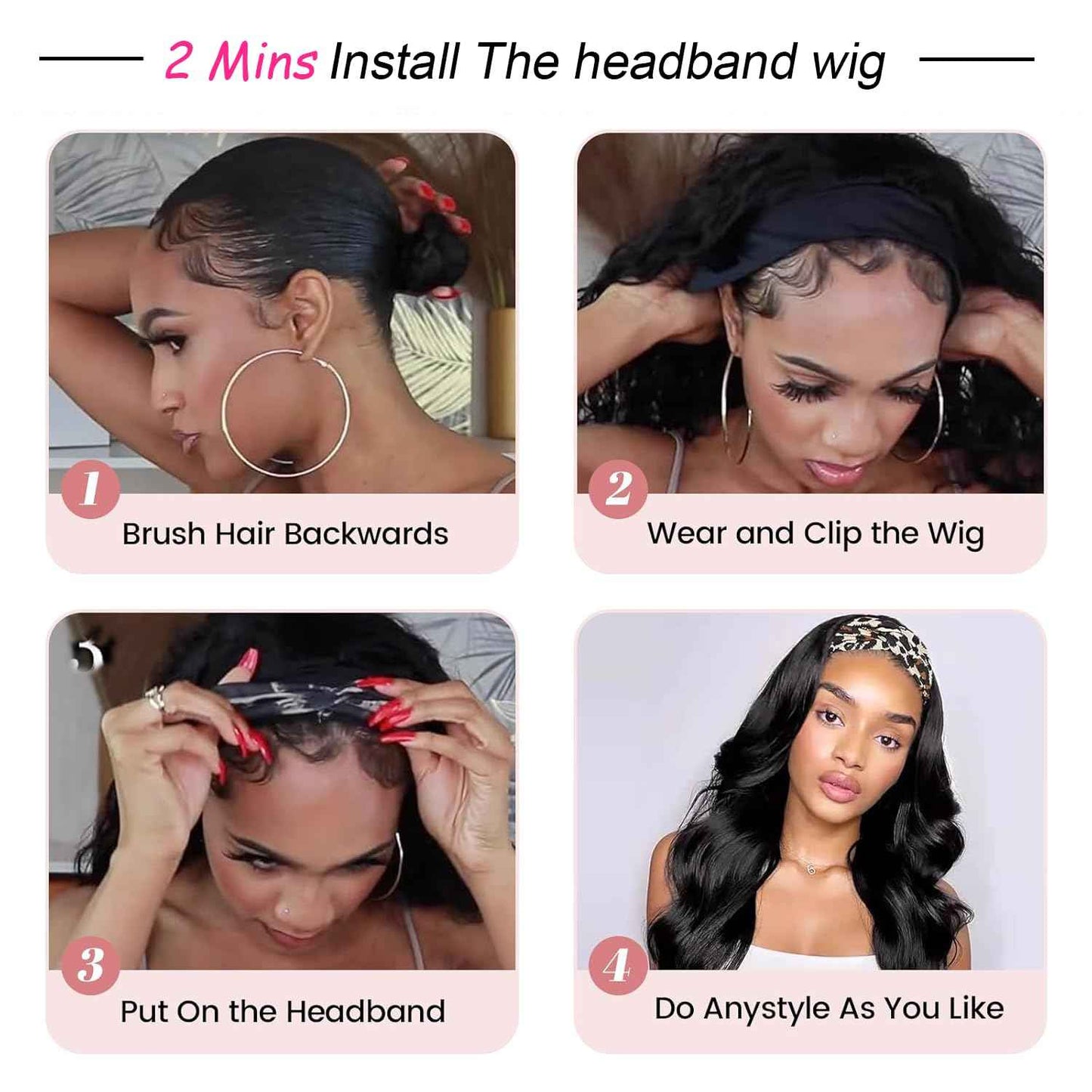 SENSAIRUITE Headband Wig Human Hair Body Wave 14 Inch None lace Front Wear and Go Glueless Headband Wig for Black Women Natural Black Color 180% Density