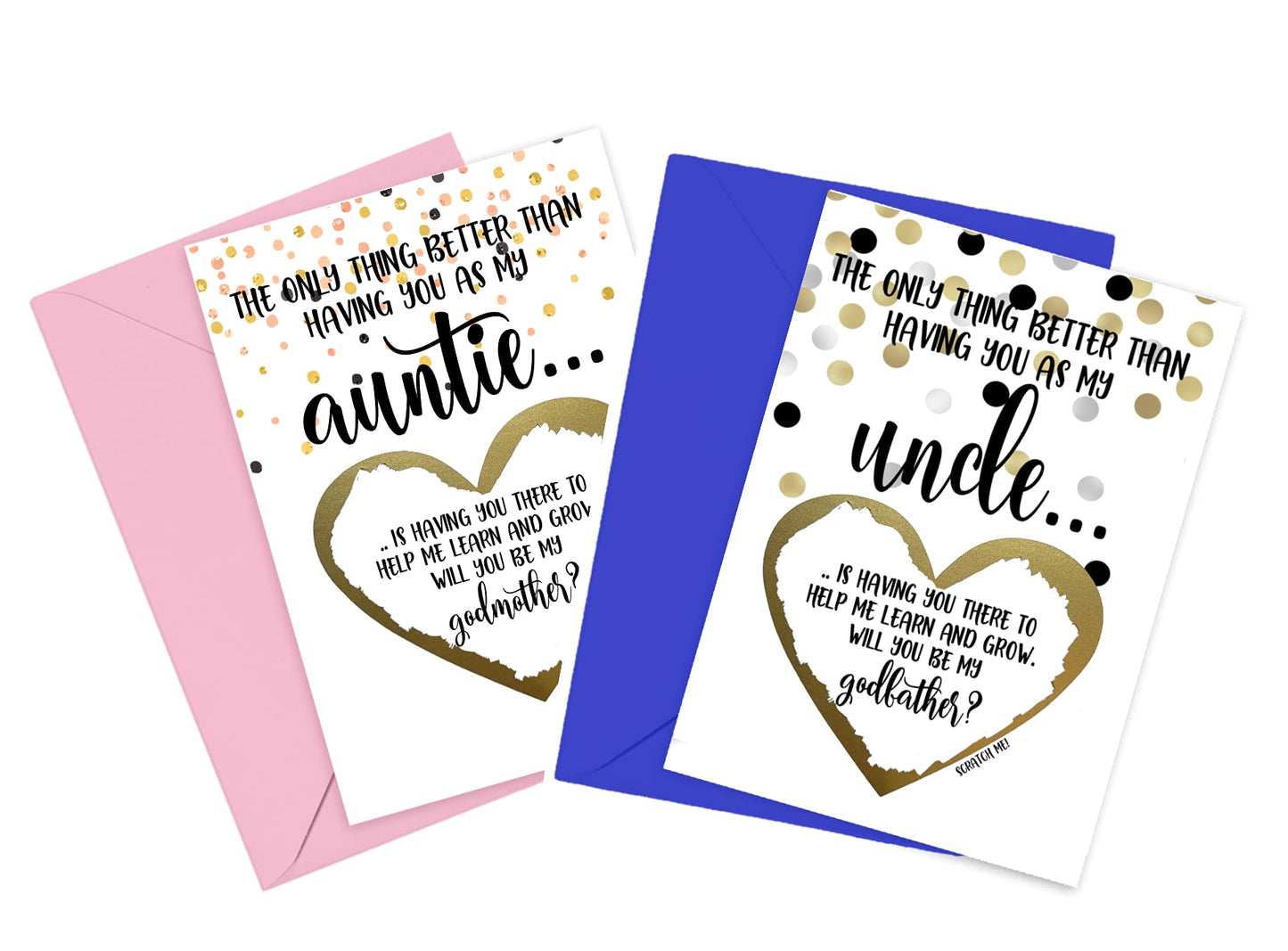 Will You Be My Godmother and Godfather Scratch Off Card Set of 2, Proposal Cards for Auntie and Uncle fron Niece Nephew (Auntie and Uncle Set)