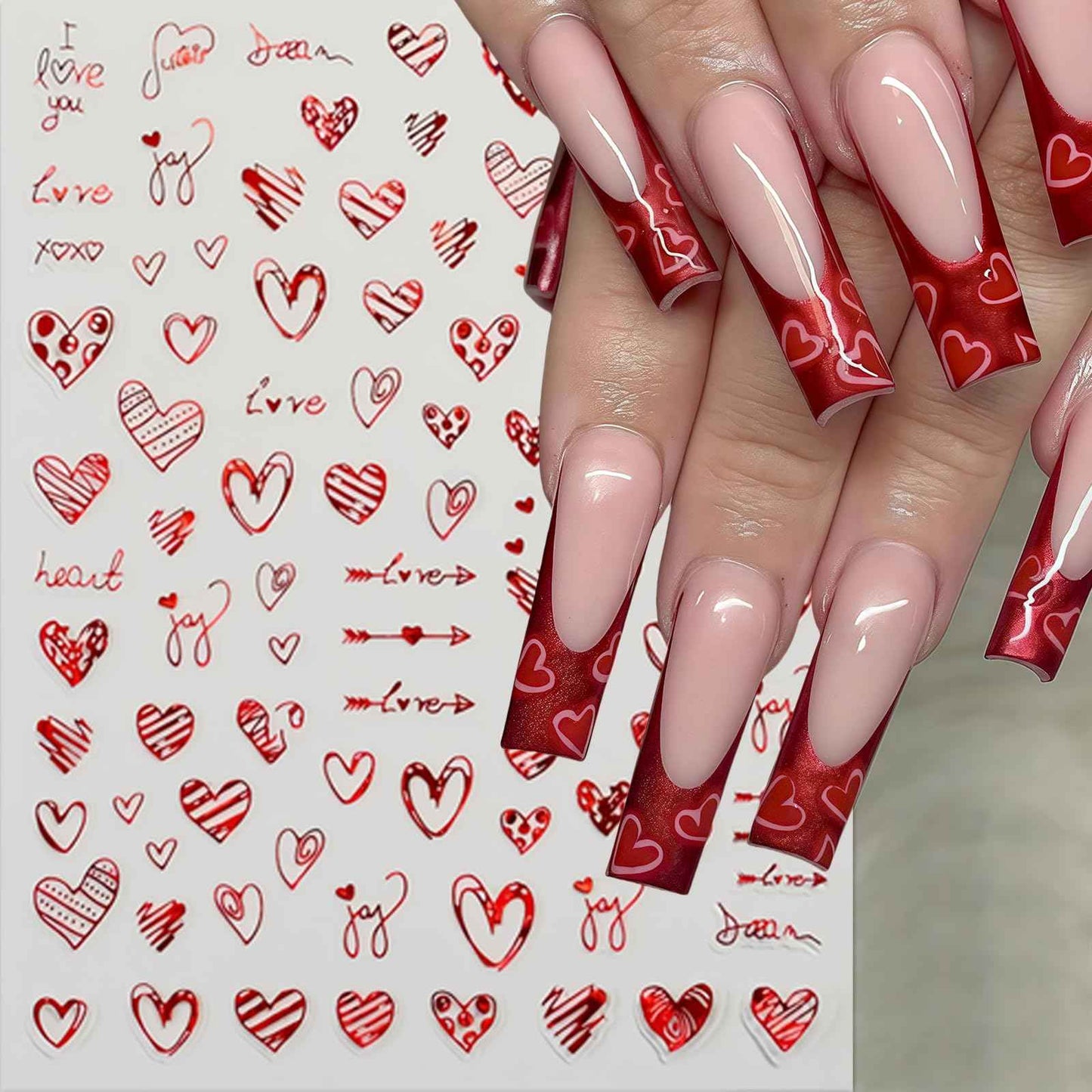 8Pcs Valentines Nail Art Stickers Decals Red Heart Nail Sticker Valentines Nail Decals 3D Self-Adhesive Laser Red Love Heart Nail Design Nail Supplies Nail Decoration for Women Girls DIY Manicure