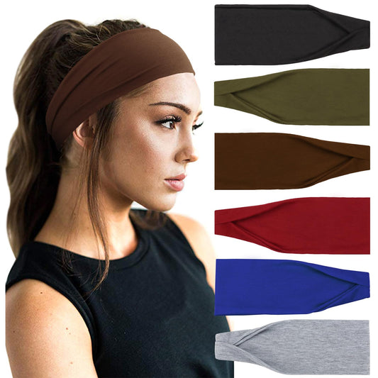 DRESHOW 6 Pack Yoga Sports Headbands for Women Elastic Non-Slip Headbands Running Workout Hair Bands