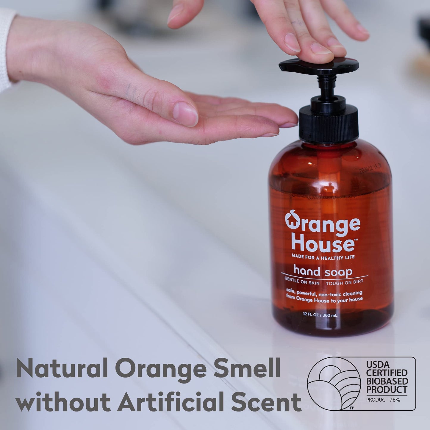 ORANGE HOUSE Liquid Hand Soap with Natural Food-Grade Orange Oil, Fresh Smell, 12 Fl Oz (3 Pack)