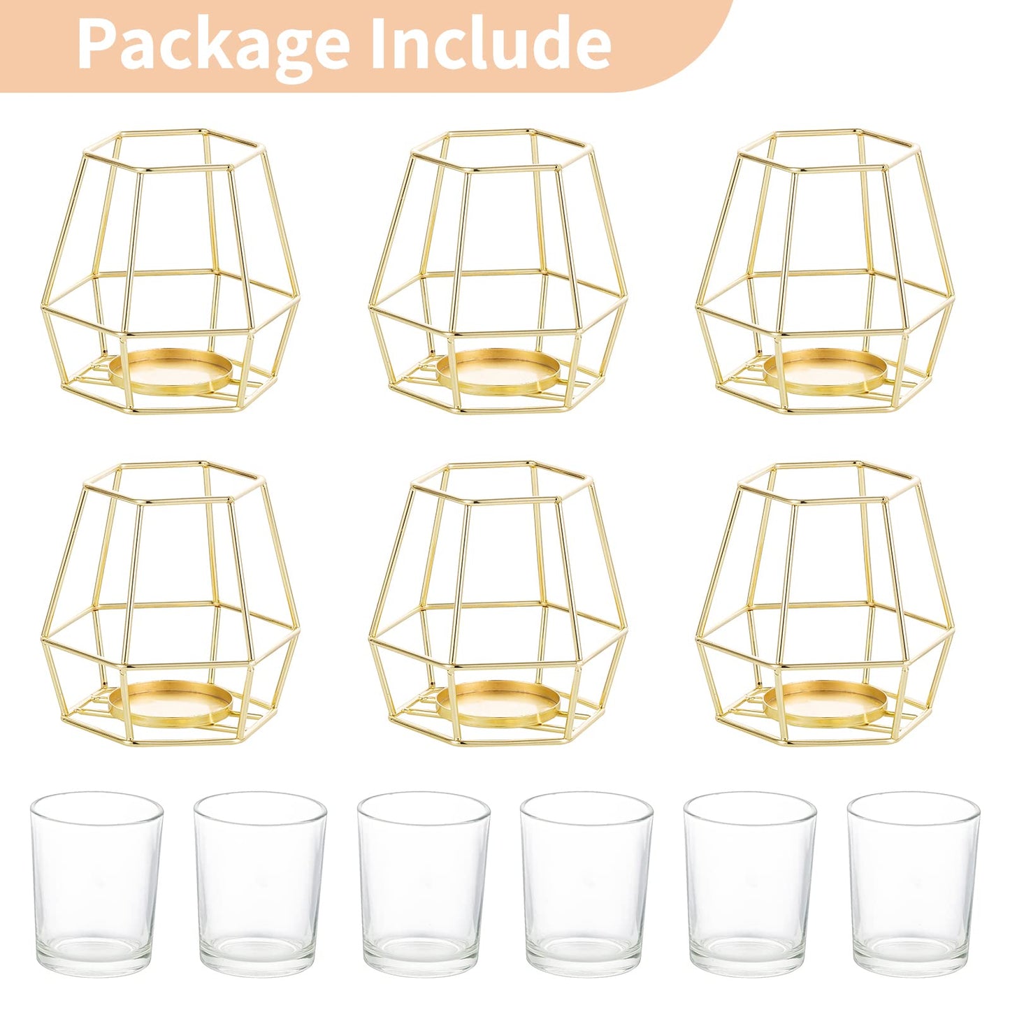 Nuptio Pillar Candle Holder Gold Candle Holders for Pillar Candles 6 Pcs Geometric Tealight Candle Holder Metal Candle Stand Table Centerpiece for Wedding Party Cafe Bar Home Decor