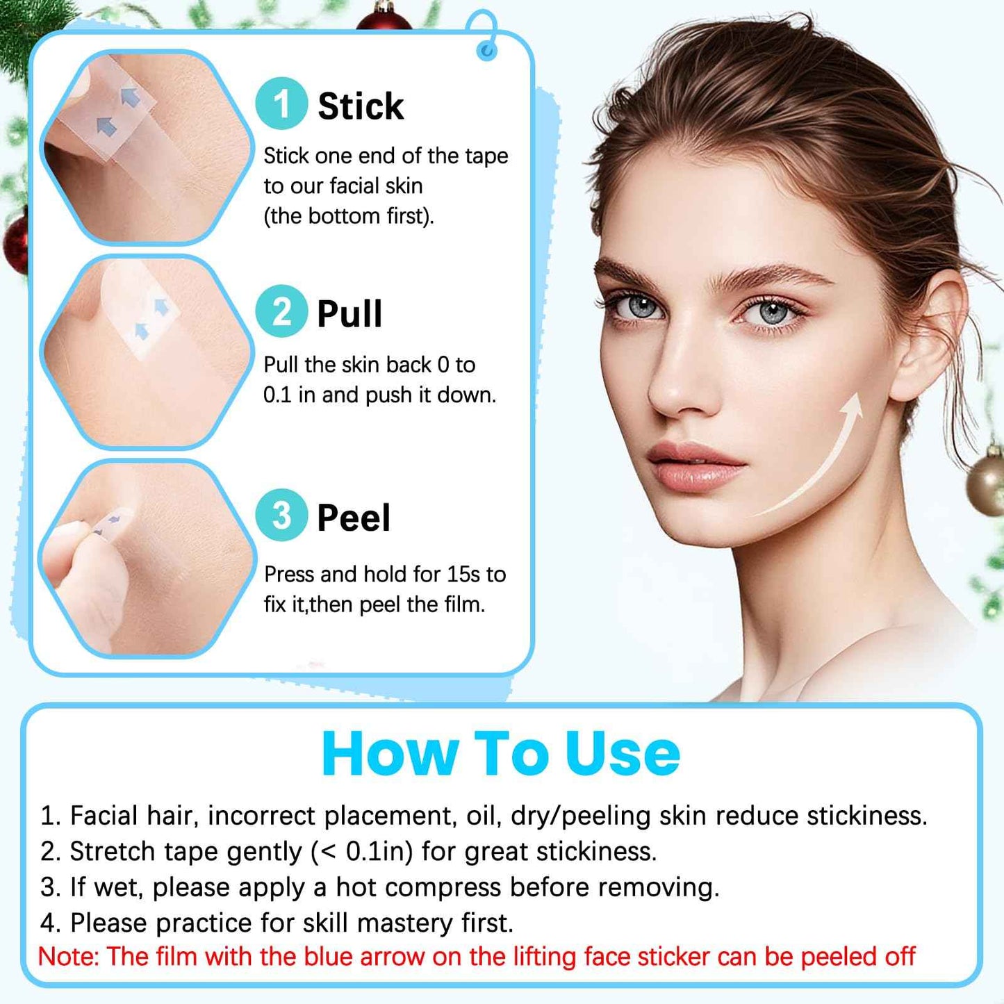 Face Lift Tape, Facelift Tape for Face Invisible, Neck Tape Lift Turkey Neck Skin Tape Facial Tapes for Lifting Loose Sagging Skin, Wrinkles, Jowls, Eyes, Cheek, Double Chin (1 Count (Pack of 200))