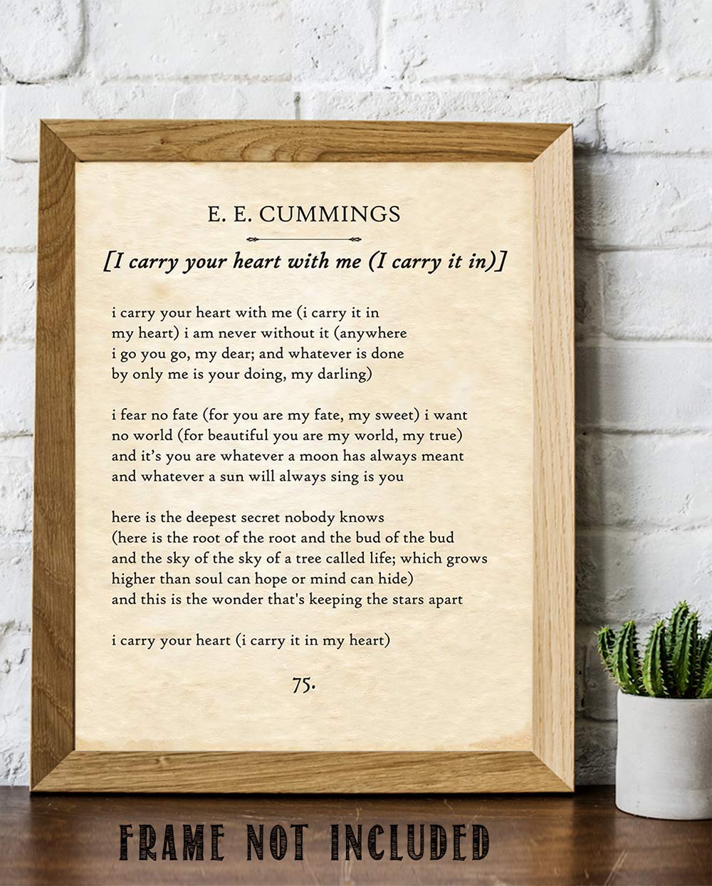 E E Cummings - I Carry Your Heart - Great Home and Room Decorations, Classic Poster Poetry Prints, Inspirational Love Gift for Wedding and Anniversary, 11x14 Unframed Motivational Wall Art