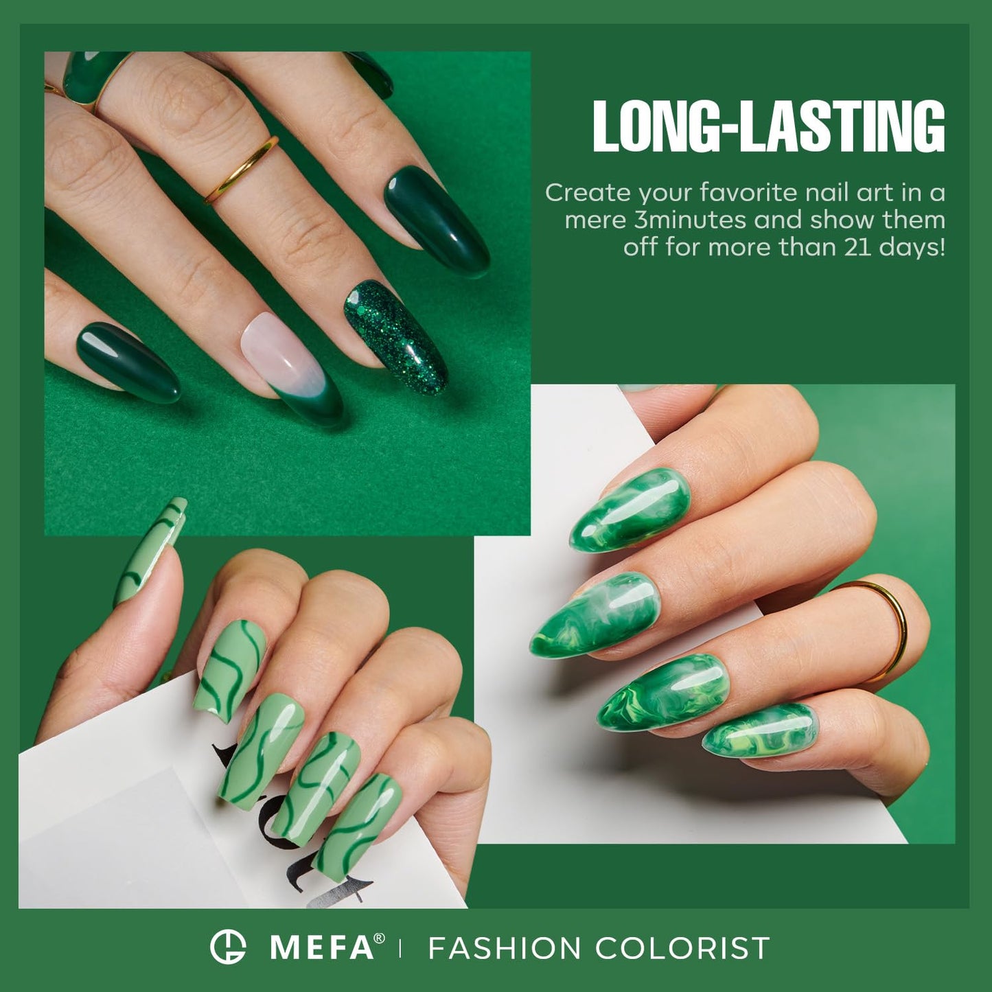 MEFA Green Gel Nail Polish, 6 Colors Green Glitter Nail Polish Gel Dark Avocado Sage Green Evergreen Sparkle Gel Polish Set Soak Off Nail Art DIY Salon Manicure Nail Art Holiday Gifts for Women