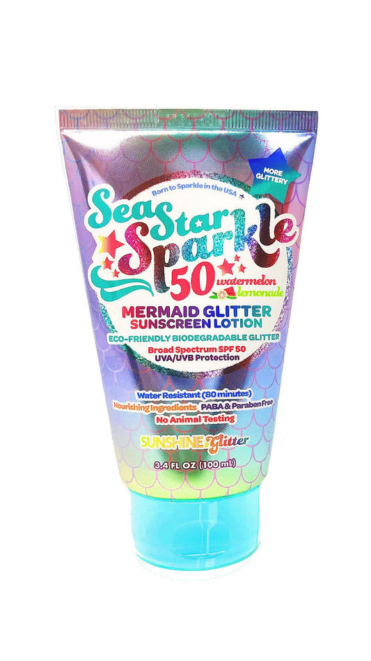 Seastar Sparkle - Mermaid Watermelon Lemonade Scented Glitter Sunscreen - SPF 50 - Biodegradable Sunscreen, Water Resistant, Glitter lotion, Cruelty Free, Kids Lotion, Made in USA, 3.4oz