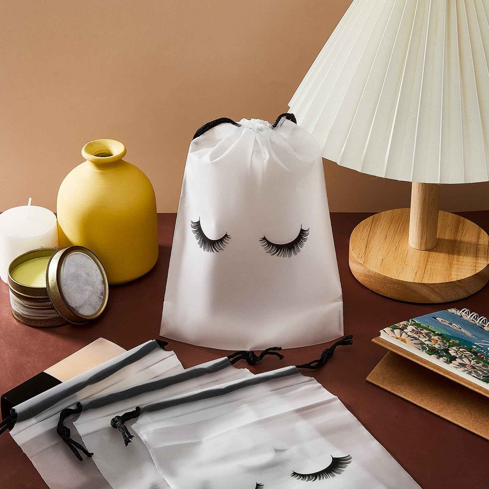 Shappy 50 Pcs Eyelash Aftercare Bags Eyelash Aftercare Plastic Makeup Bags with Drawstring Beauty Gift Cosmetic Sample Pouch for Women Girls Business Supplies(6 x 8 Inches,White)