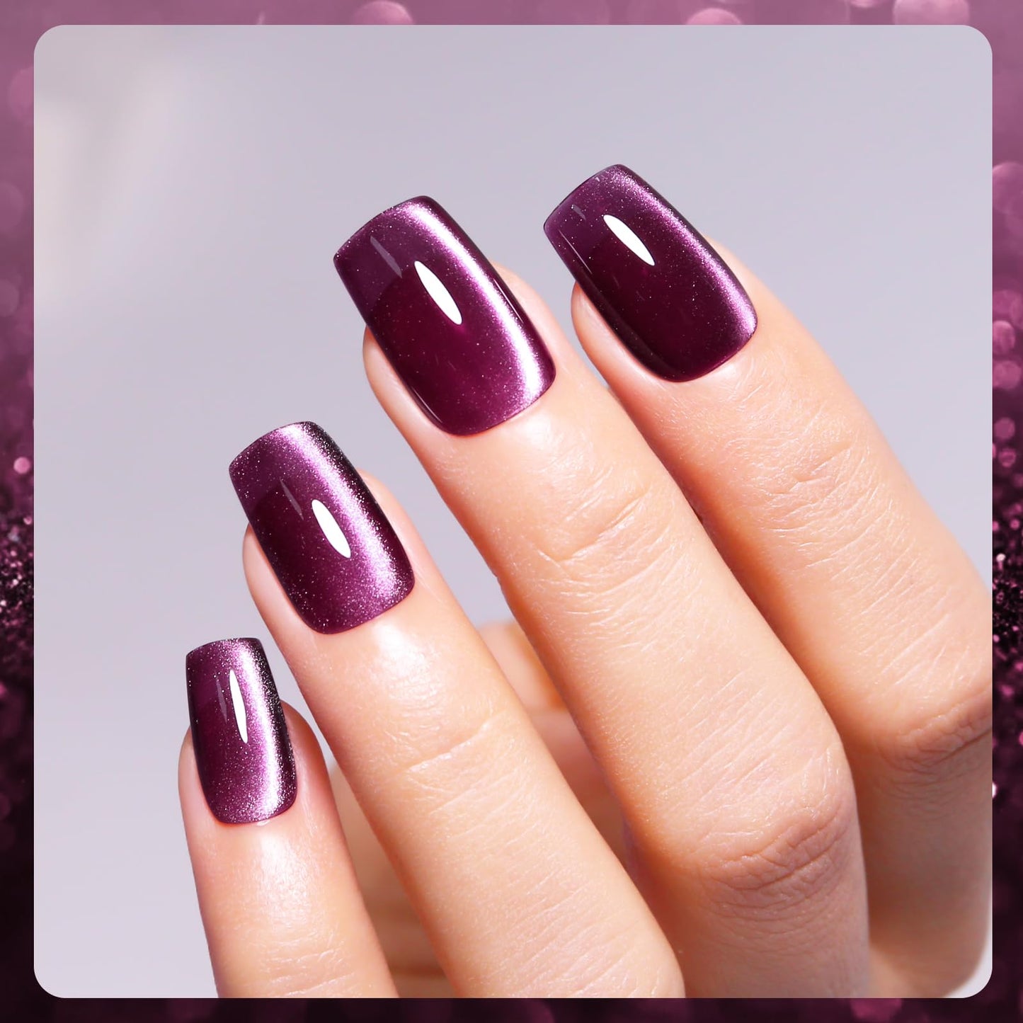 Cat Eye Gel Nail Polish, 0.5 Fl Oz Plum Purple Magnetic Gel Nail Polish With Magnet UV LED Holographic Glitter Gel Nail Polish Diamond Shimmer Sparkle Gel Polish Nail Art DIY Manicure