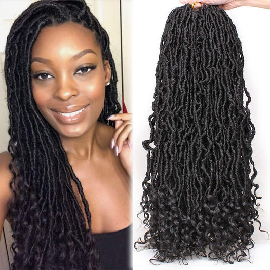 Leeven 24 Inch Goddess New Faux Locs Crochet Hair 2 Packs Long Soft Locs Crochet Braids Hair With Curly Ends Natural Black Synthetic Bohemian Locs Braiding Hair for Women 12 Strands/Pack 1B#