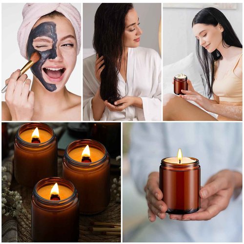 Domensi 24 Pcs 6oz Glass Jars with Lids Leakproof Round Airtight Empty Cosmetic Jars with Inner Liners Lid for Storing Lotions Spices Ointments Candle Making Food Storage (Amber)