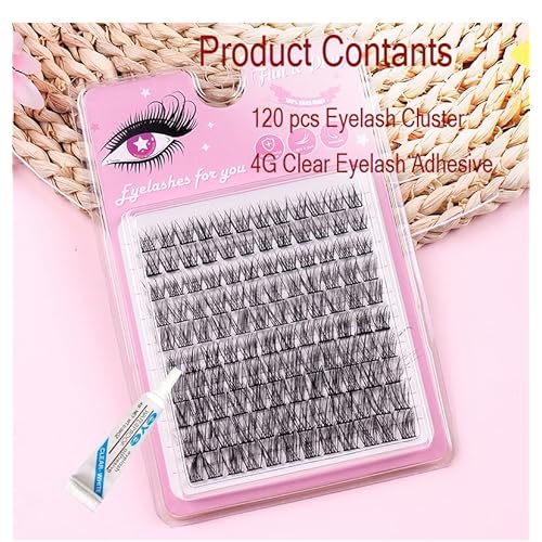120 Pieces Eyelash Clusters - Wispy Lash Clusters, Individual Lashes, Mixed Lash Clusters, False Eyelash Extensions, DIY Lash Extension for Self Application, C Curl- 50D - 0.05D - 10-14mm, With Glue