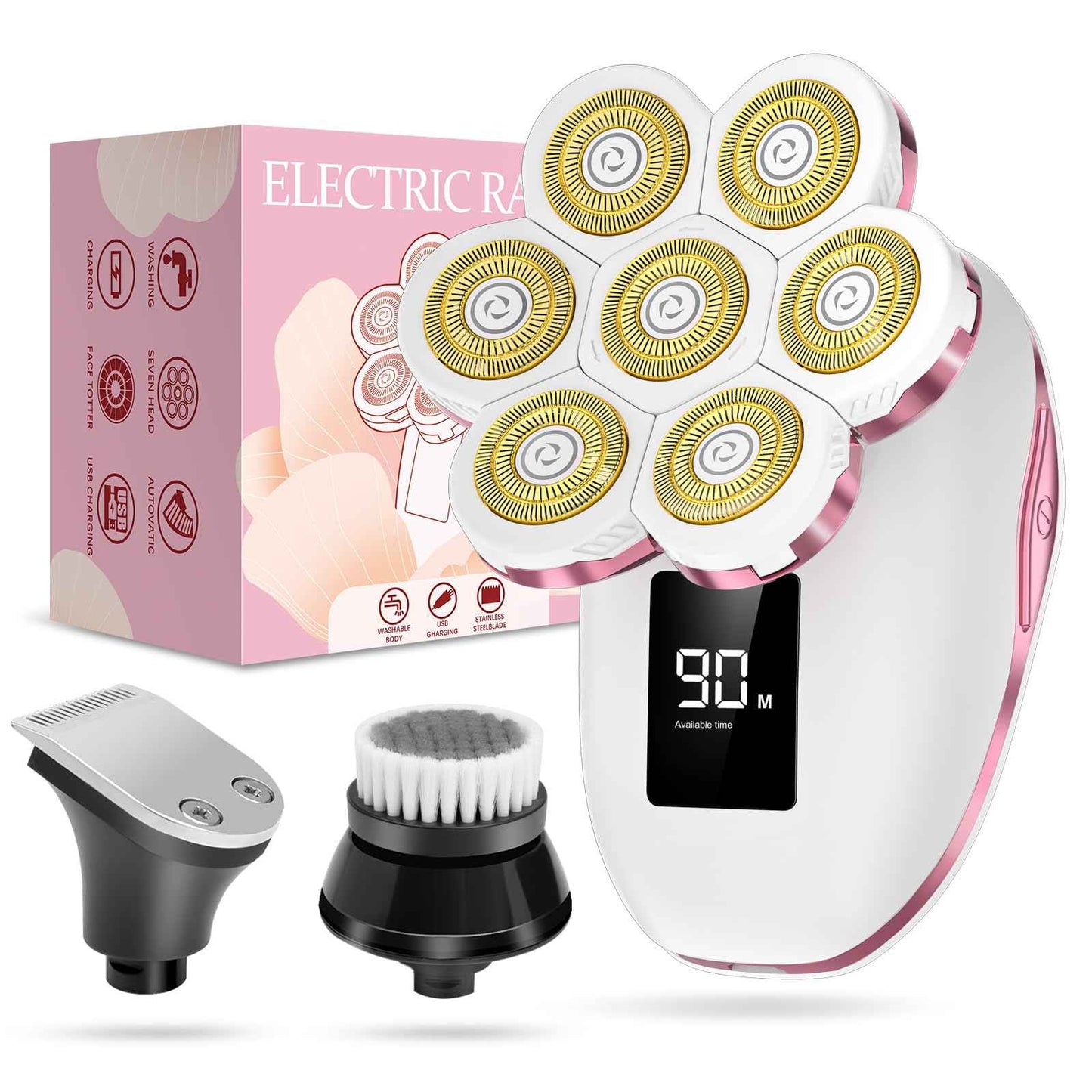 3-in-1 Electric Razors for Women,Bikini Trimmer for Women,7D Painless Electric Shaver with Facial Cleansing Brush,Gifts for Women,Replaceable Hair Remover for Legs Water Resistant Wet/Dry (Pink)