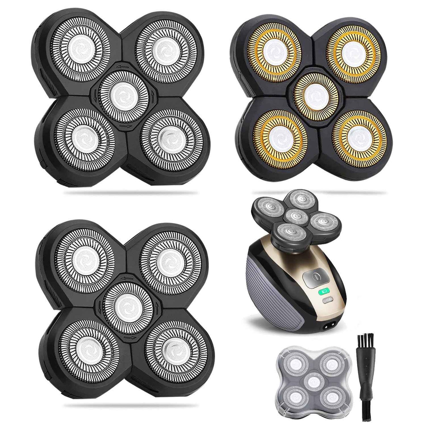 WAHFOX Universal 3 Pcs 5 Blades Shaver Heads for Head shaver and Other Brands Head Shaver, Black+gold