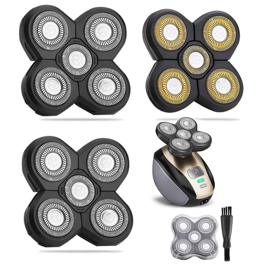 WAHFOX Universal 3 Pcs 5 Blades Shaver Heads for Head shaver and Other Brands Head Shaver, Black+gold