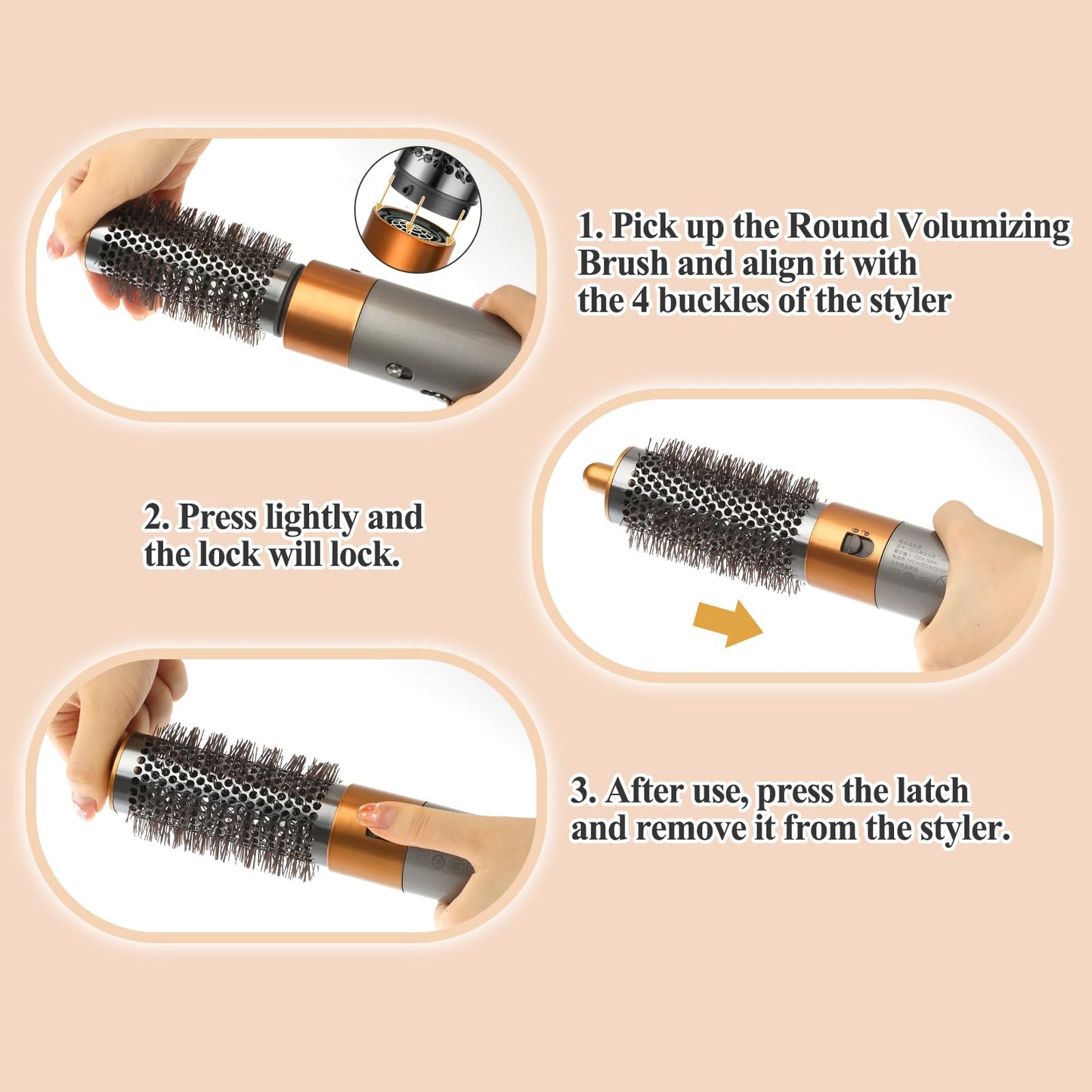 YTCHYYSK Large Round Volumizing Brush for Dyson Airwrap Attachments, Nickel/Copper, Bigger Oval Volumizer for Fluffy Styling