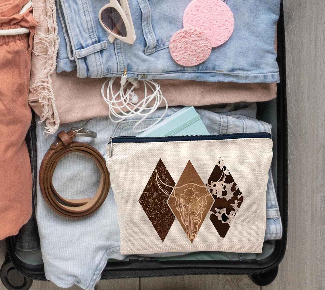 IWXYI Western Gifts Makeup Bag - Western Geometric Cosmetic Bags, Cowgirl Gifts, Western Gifts for Women, Western Stuff