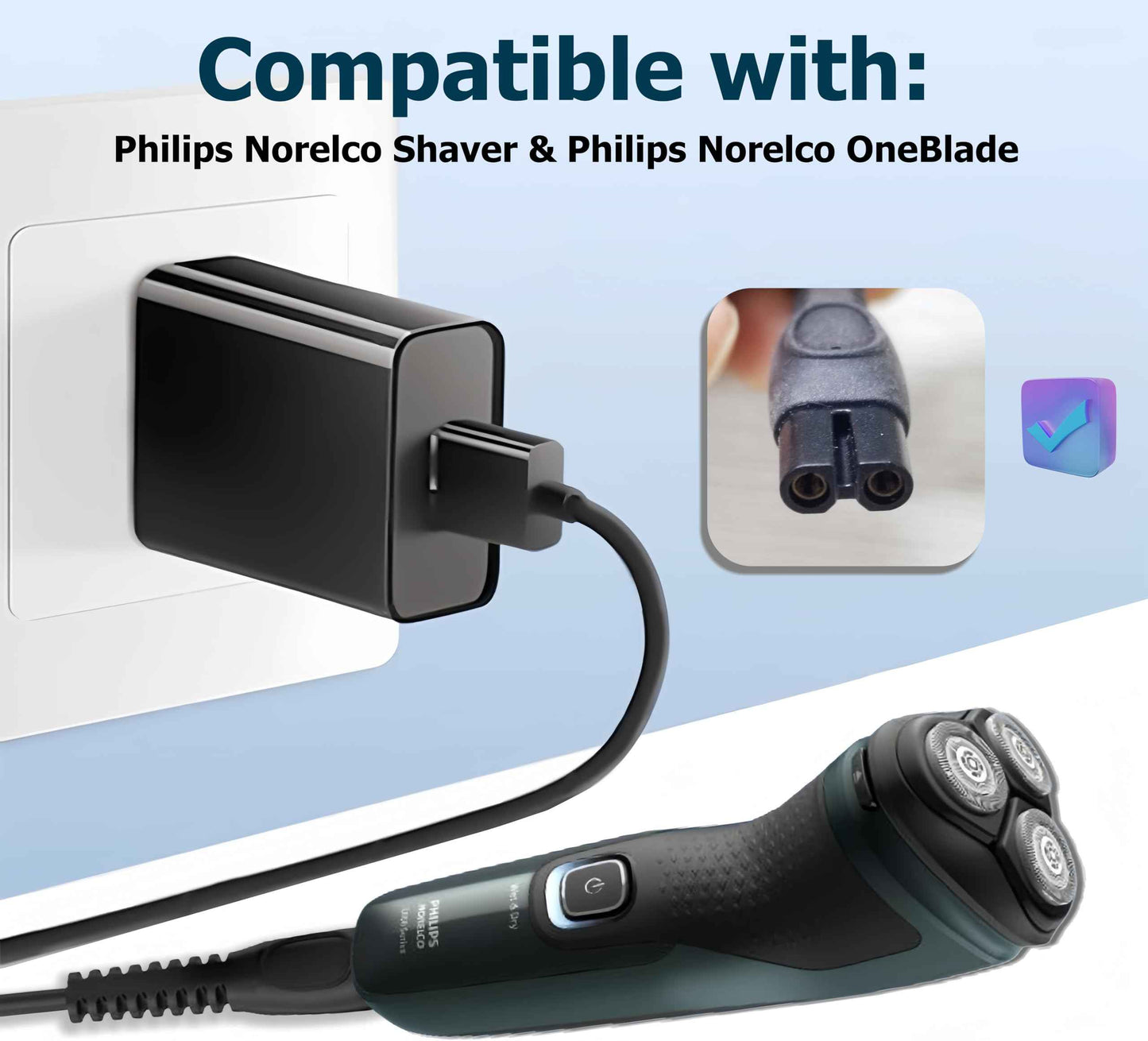 Qjin USB Charger for Philips Norelco Shaver 2400, 3600, 7200 & OneBlade QP2724, QP2834, QP6531 - USB Charging Cord 5V Charger