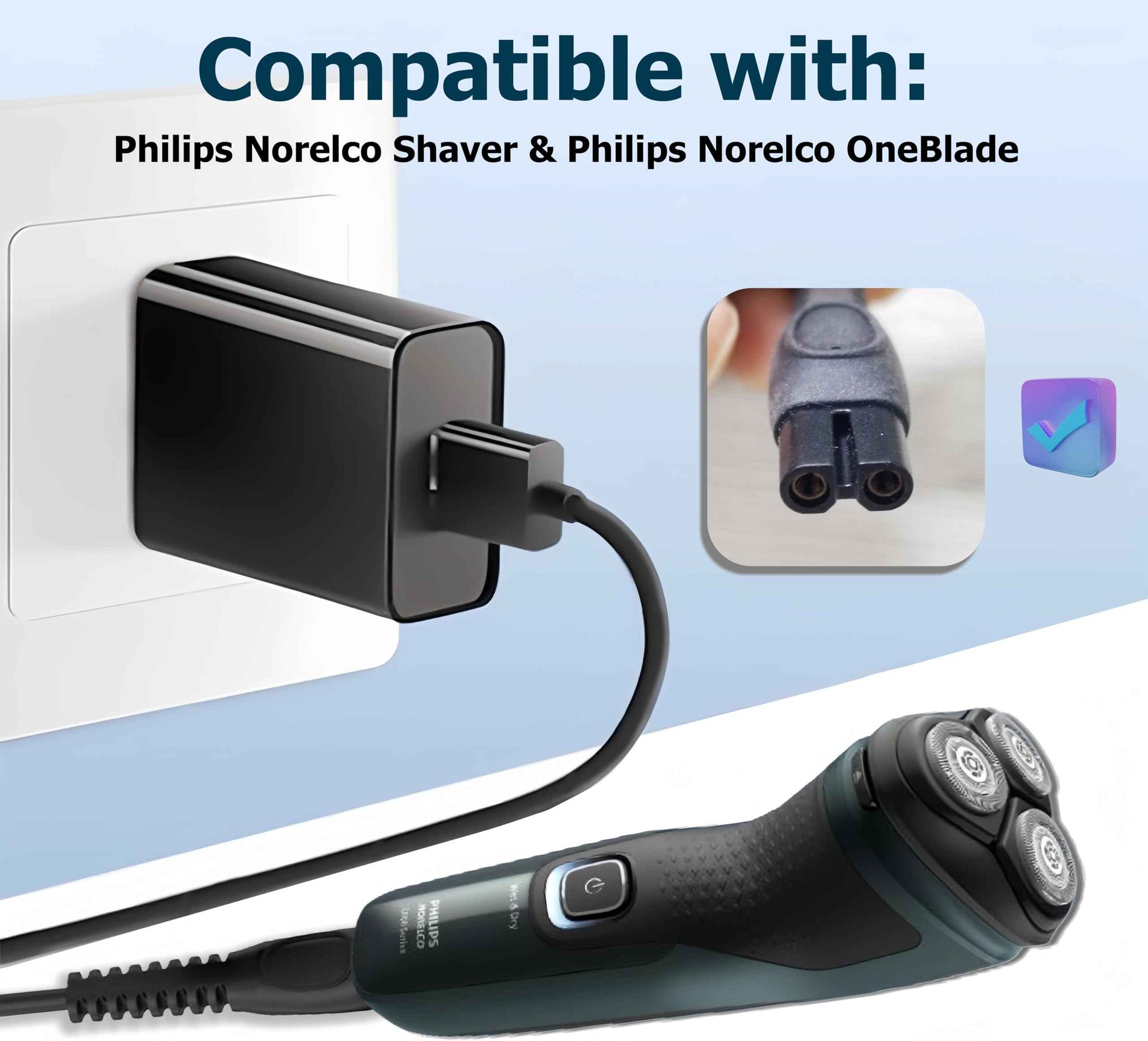 Qjin USB Charger for Philips Norelco Shaver 2400, 3600, 7200 & OneBlade QP2724, QP2834, QP6531 - USB Charging Cord 5V Charger