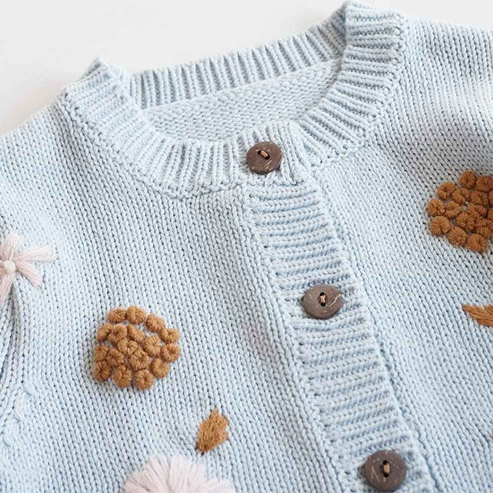 Simplee kids Baby Girls Cardigan Hand Knitted Cardigan with Hand Embroidery Sweater Long Sleeve Coat for Winter and Autumn 4-5T B-Blue
