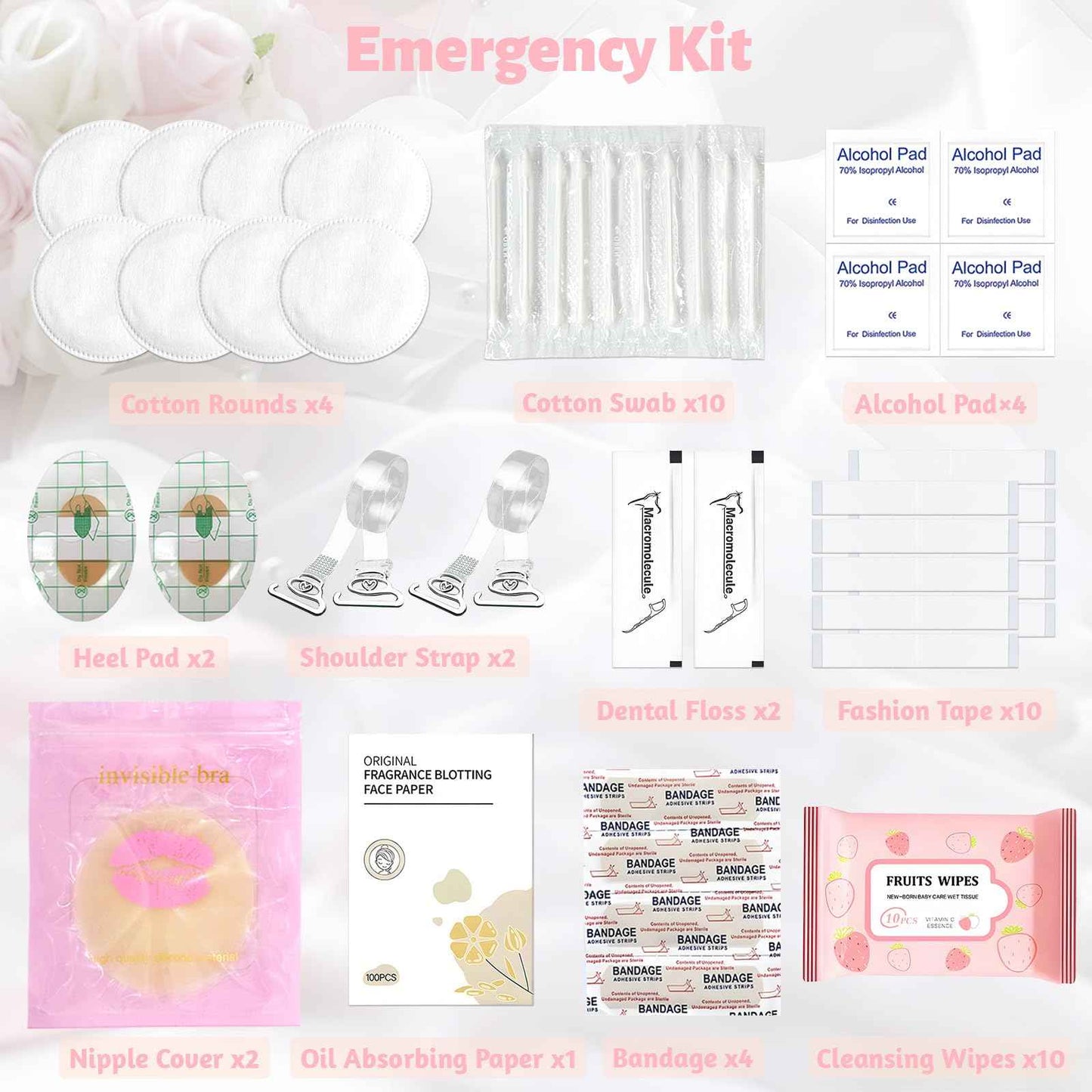 Women's Wedding Emergency Kit for Bride Wedding Survival Set with Makeup Bag, 42 Pc Wedding Daily Travel Essential Items