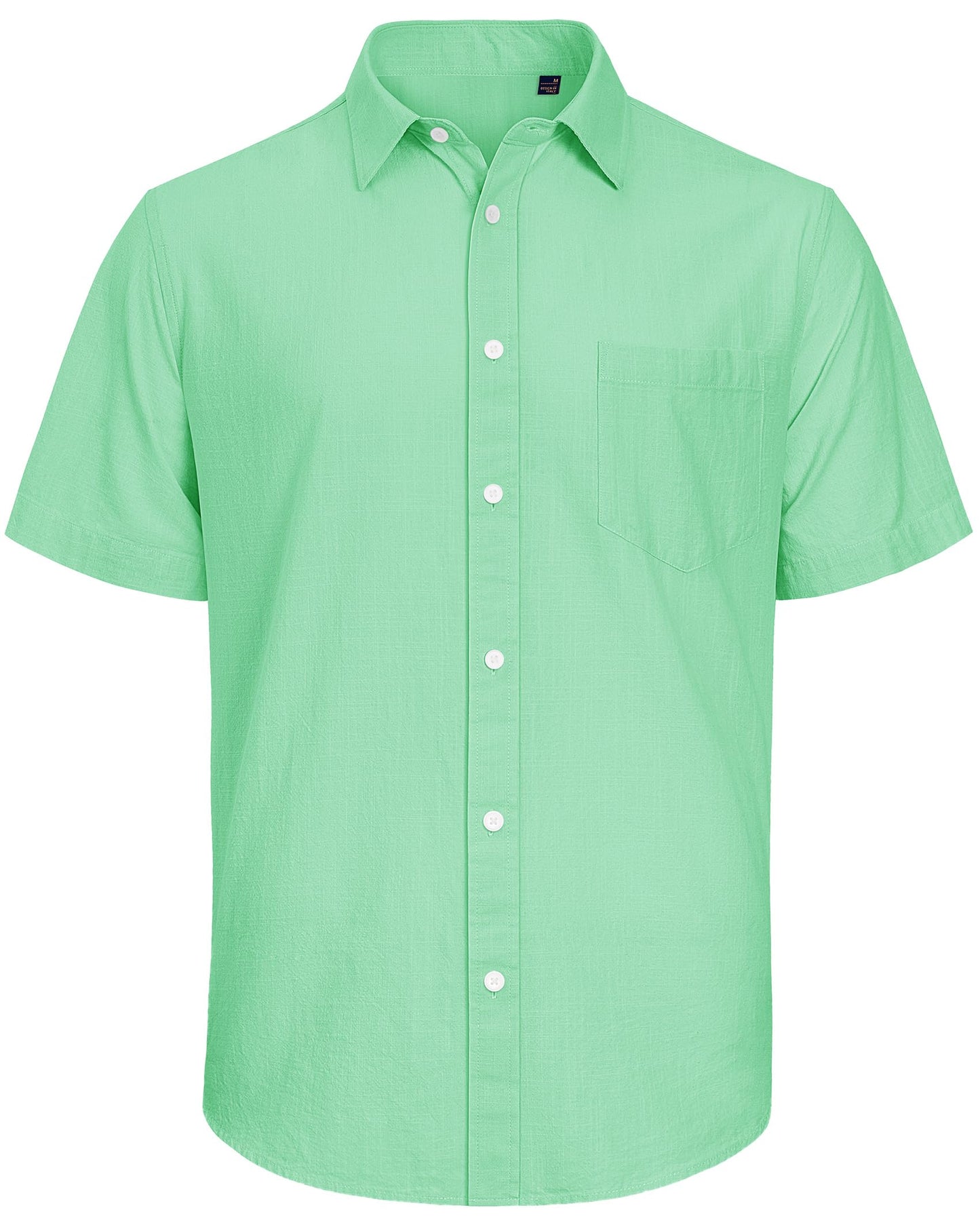 J.VER Men's Linen Cotton Button Down Shirts Lightweight Casual Wedding Short Sleeve Shirt Summer Beach Top with Pocket Bright Green Medium