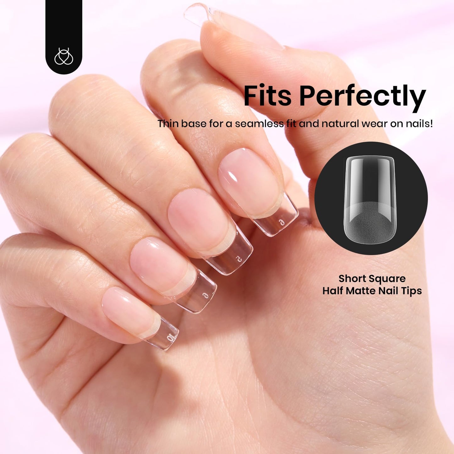 Beetles Short Square Gel Nail Tips 12 Sizes 288 PCS Half Matte Full Cover False Nails Clear Acrylic Nails Glue on Nails for Girls Women DIY Nail Extension